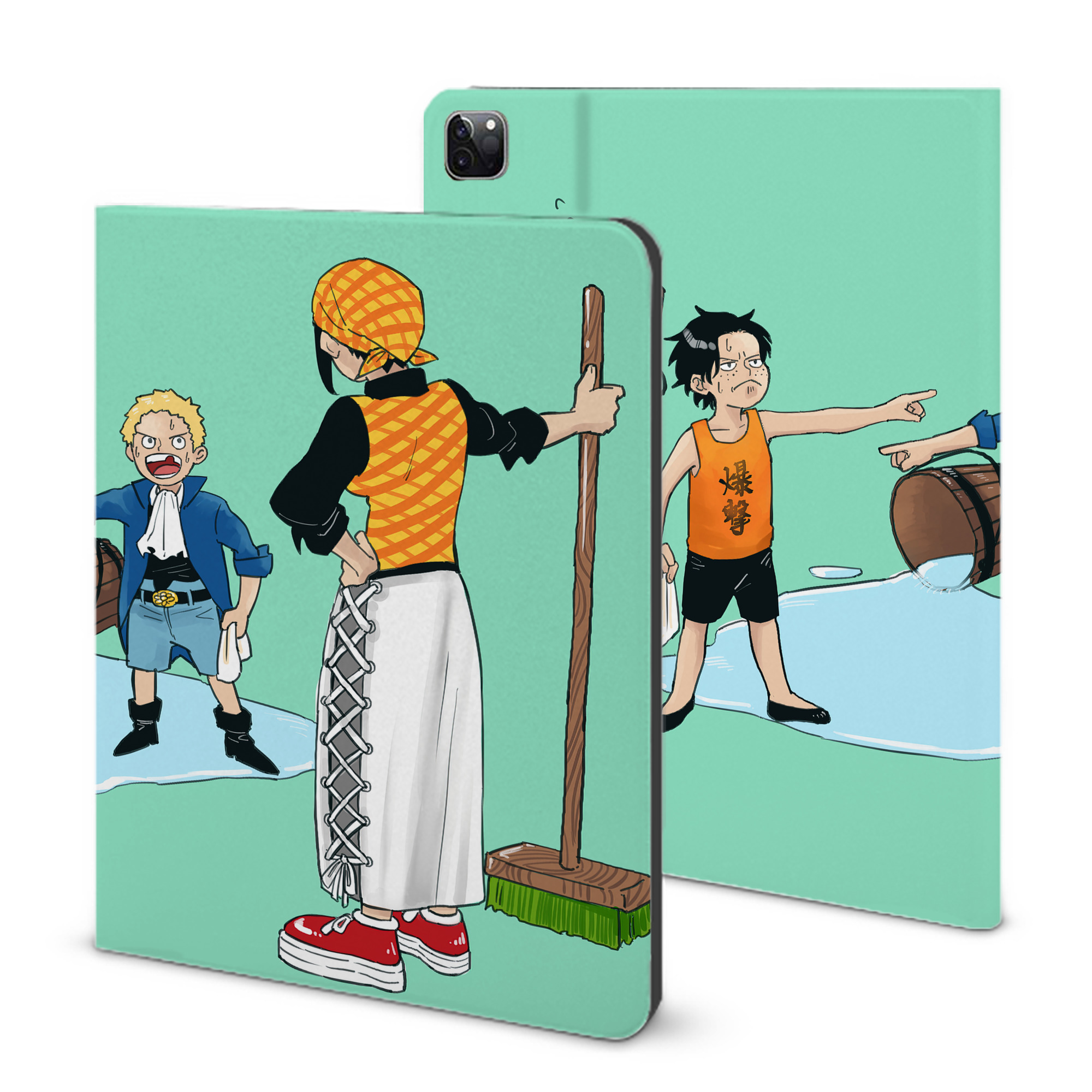 ワンピース ONE PIECE IPad ケース ブック型 PUレザー TPU 耐衝撃 軽量 薄型 ペン収納なし 全面保護 IPad 各モデル対応